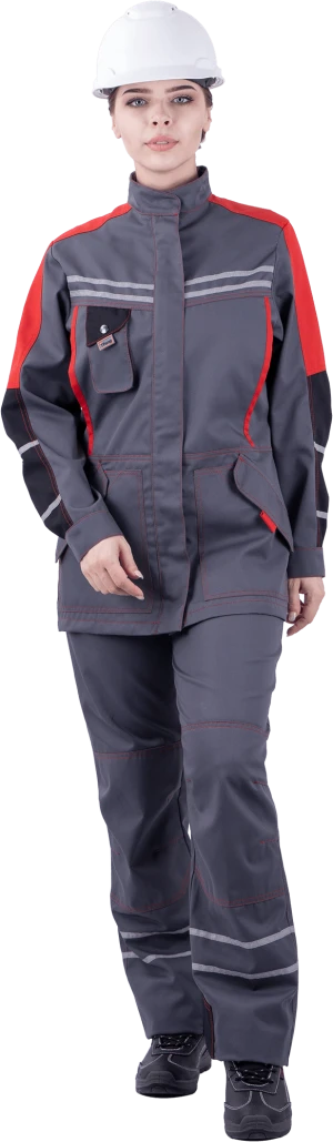 Куртка женская ХАЙ-ТЕК от механических воздействий и ОПЗ, серый/красный/черный Кур 680