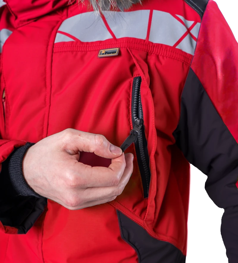 Куртка мужская ХАЙ-ТЕК SAFETY от пониженных температур воздуха и ветра, механических воздействий и ОПЗ, красный/черный Кур 215